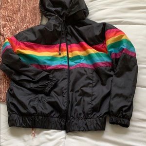 Vintage rainbow and black water proof jacket